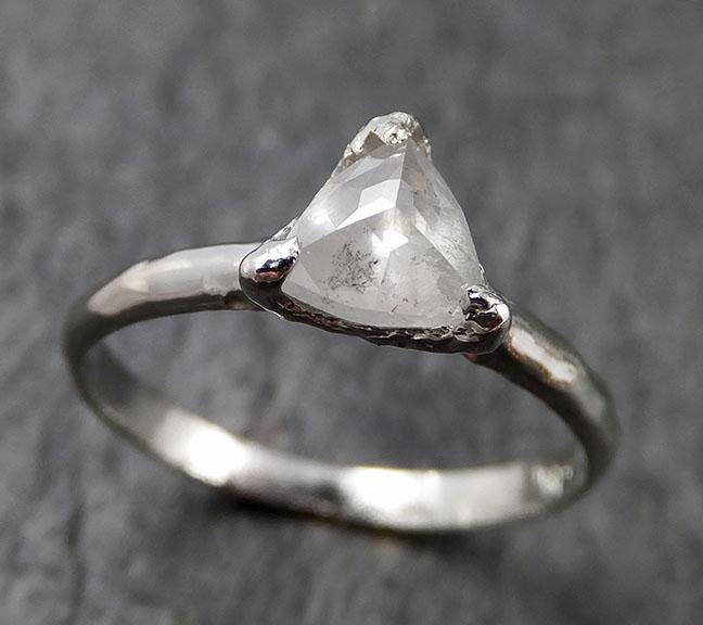 Faceted Fancy cut white Diamond Solitaire Engagement 18k White Gold Wedding Ring byAngeline 1351 - by Angeline