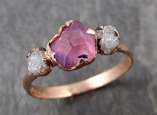 Sapphire Partially Faceted Raw Multi stone Rough Diamond 14k rose Gold Engagement Ring Wedding Ring Custom One Of a Kind Gemstone Ring 0935 - by Angeline