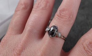Faceted Fancy cut Salt and pepper Diamond Engagement 18k White Gold Multi stone Wedding Ring Rough Diamond Ring byAngeline 1364 - by Angeline
