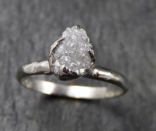 Rough Diamond Engagement Ring Raw 14k White Gold Ring Wedding Diamond Solitaire Rough Diamond Ring byAngeline 1371 - by Angeline