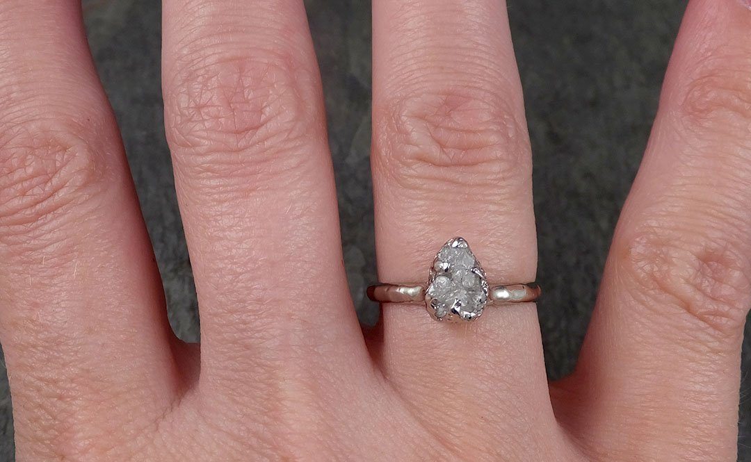Rough Diamond Engagement Ring Raw 14k White Gold Ring Wedding Diamond Solitaire Rough Diamond Ring byAngeline 1372 - by Angeline