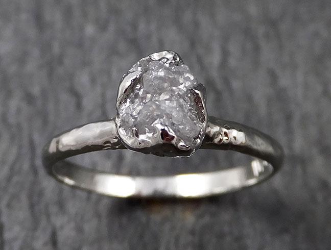 Rough Diamond Engagement Ring Raw 14k White Gold Ring Wedding Diamond Solitaire Rough Diamond Ring byAngeline 1374 - by Angeline