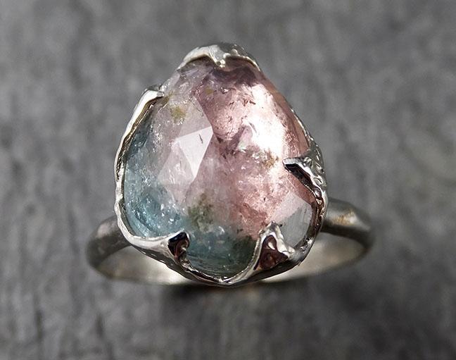 Fancy cut Pink Tourmaline White Gold Ring Gemstone Solitaire recycled 14k statement cocktail statement 1376 - by Angeline