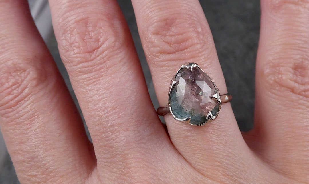 Fancy cut Pink Tourmaline White Gold Ring Gemstone Solitaire recycled 14k statement cocktail statement 1376 - by Angeline