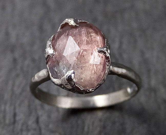 Fancy cut Pink Tourmaline White Gold Ring Gemstone Solitaire recycled 14k statement cocktail statement 1377 - by Angeline