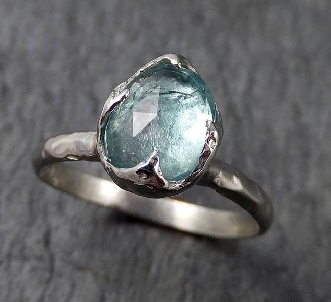 Fancy cut blue Tourmaline White Gold Ring Gemstone Solitaire recycled 14k statement cocktail statement 1378 - by Angeline