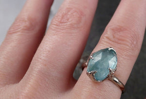 Fancy cut blue Tourmaline White Gold Ring Gemstone Solitaire recycled 14k statement cocktail statement 1379 - by Angeline