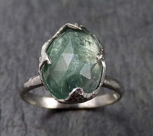 Fancy cut Green Tourmaline White Gold Ring Gemstone Solitaire recycled 14k statement cocktail statement 1380 - by Angeline