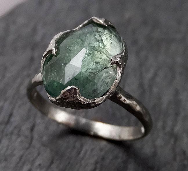 Fancy cut Green Tourmaline White Gold Ring Gemstone Solitaire recycled 14k statement cocktail statement 1380 - by Angeline
