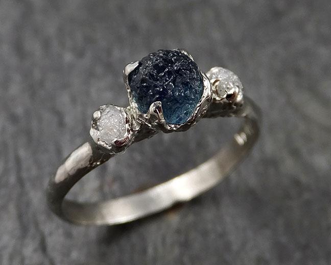Raw Montana Sapphire Diamond White Gold Engagement Ring blue Multi stone Wedding Ring Custom One Of a Kind Gemstone Ring Three stone Ring byAngeline 1382 - by Angeline