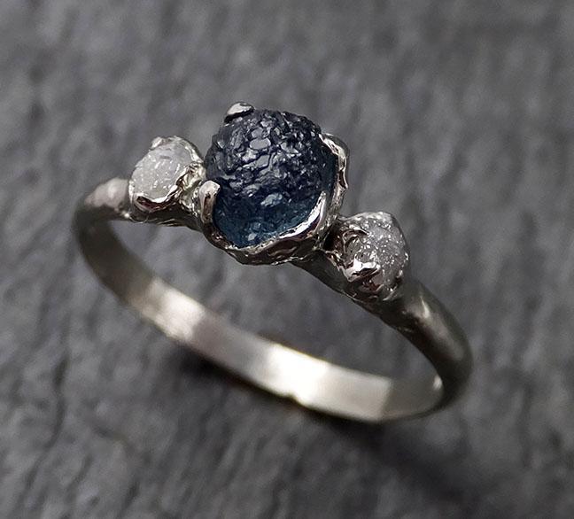 Raw Montana Sapphire Diamond White Gold Engagement Ring blue Multi stone Wedding Ring Custom One Of a Kind Gemstone Ring Three stone Ring byAngeline 1382 - by Angeline