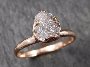 Raw White Diamond Solitaire Engagement Ring Rough 14k rose Gold Wedding diamond Stacking Rough Diamond byAngeline 1383 - by Angeline