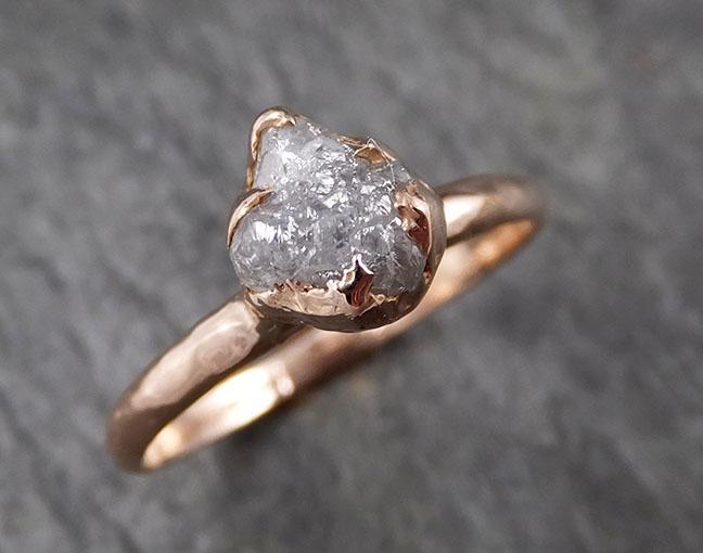 Raw White Diamond Solitaire Engagement Ring Rough 14k rose Gold Wedding diamond Stacking Rough Diamond byAngeline 1384 - by Angeline