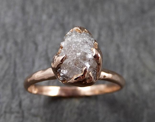 Raw White Diamond Solitaire Engagement Ring Rough 14k rose Gold Wedding diamond Stacking Rough Diamond byAngeline 1385 - by Angeline