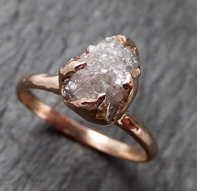 Raw White Diamond Solitaire Engagement Ring Rough 14k rose Gold Wedding diamond Stacking Rough Diamond byAngeline 1385 - by Angeline