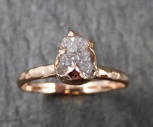 Raw White Diamond Solitaire Engagement Ring Rough 14k rose Gold Wedding diamond Stacking Rough Diamond byAngeline 1386 - by Angeline