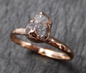 Raw White Diamond Solitaire Engagement Ring Rough 14k rose Gold Wedding diamond Stacking Rough Diamond byAngeline 1386 - by Angeline