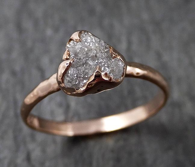 Raw White Diamond Solitaire Engagement Ring Rough 14k rose Gold Wedding diamond Stacking Rough Diamond byAngeline 1387 - by Angeline