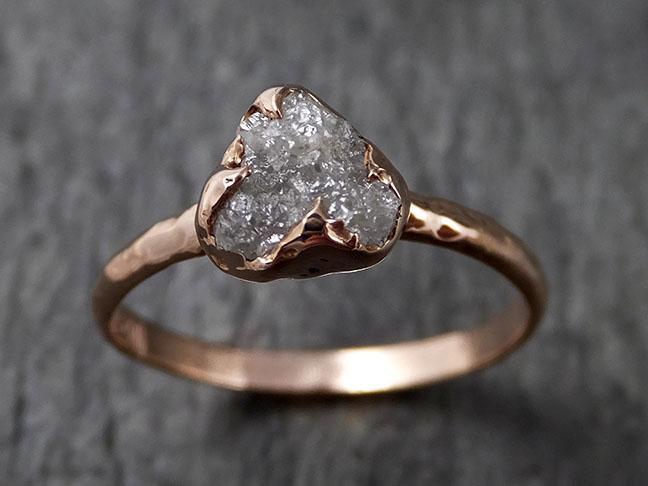 Raw White Diamond Solitaire Engagement Ring Rough 14k rose Gold Wedding diamond Stacking Rough Diamond byAngeline 1387 - by Angeline