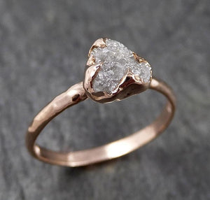 Raw White Diamond Solitaire Engagement Ring Rough 14k rose Gold Wedding diamond Stacking Rough Diamond byAngeline 1387 - by Angeline