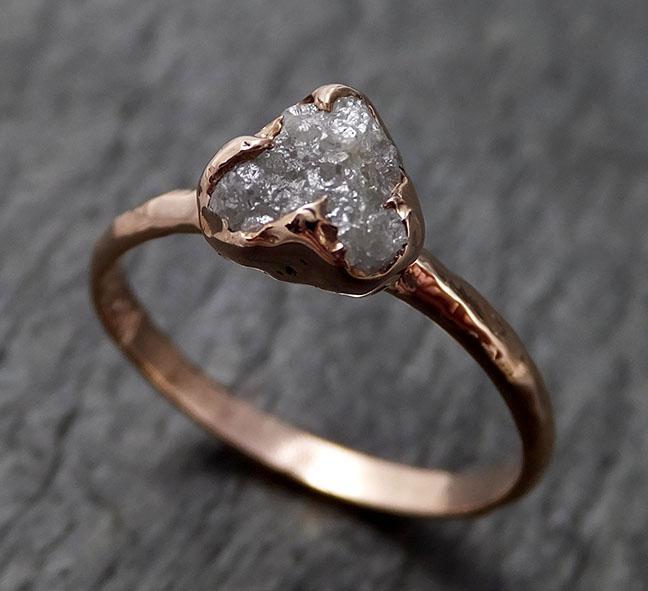 Raw White Diamond Solitaire Engagement Ring Rough 14k rose Gold Wedding diamond Stacking Rough Diamond byAngeline 1387 - by Angeline