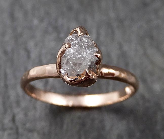 Raw White Diamond Solitaire Engagement Ring Rough 14k rose Gold Wedding diamond Stacking Rough Diamond byAngeline 1388 - by Angeline