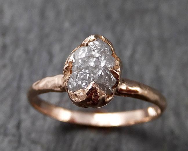 Raw White Diamond Solitaire Engagement Ring Rough 14k rose Gold Wedding diamond Stacking Rough Diamond byAngeline 1389 - by Angeline