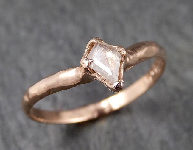 Fancy cut Chevron stacking Dainty White Diamond Solitaire Engagement 14k Rose Gold Wedding Ring byAngeline 1390 - by Angeline