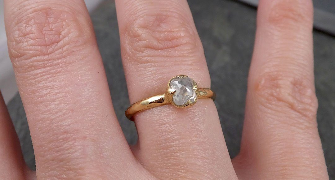 Fancy cut white Diamond Solitaire Engagement 18k yellow Gold Wedding Ring byAngeline 1394 - by Angeline