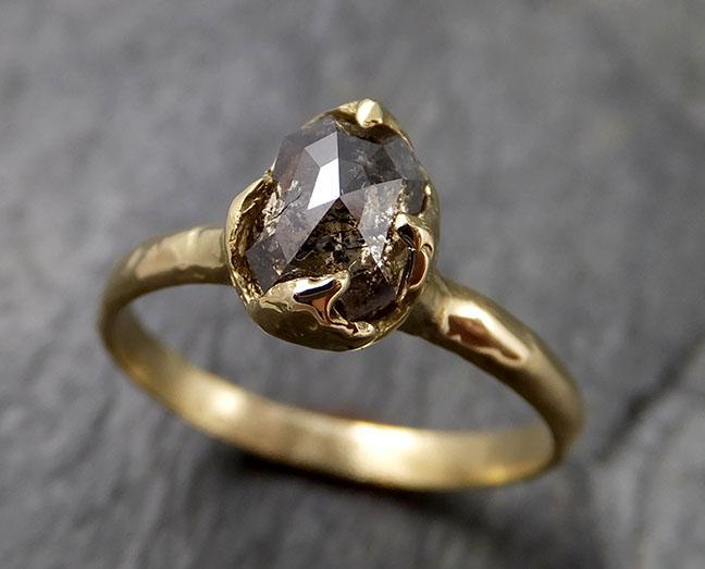 Fancy cut salt and pepper Diamond Solitaire Engagement 18k yellow Gold Wedding Ring Diamond Ring byAngeline 1397 - by Angeline
