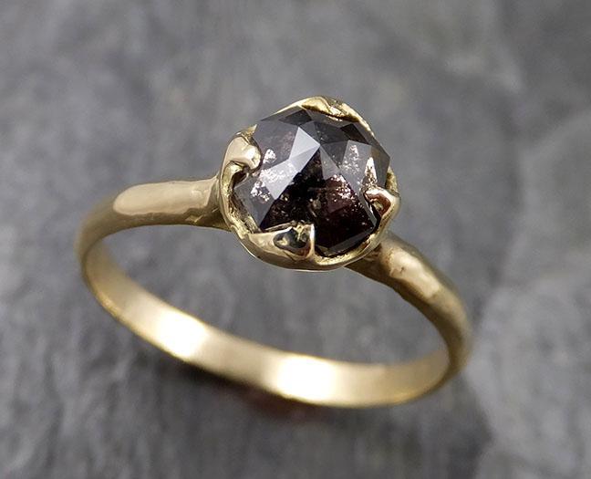 Fancy cut salt and pepper Diamond Solitaire Engagement 18k yellow Gold Wedding Ring Diamond Ring byAngeline 1400 - by Angeline