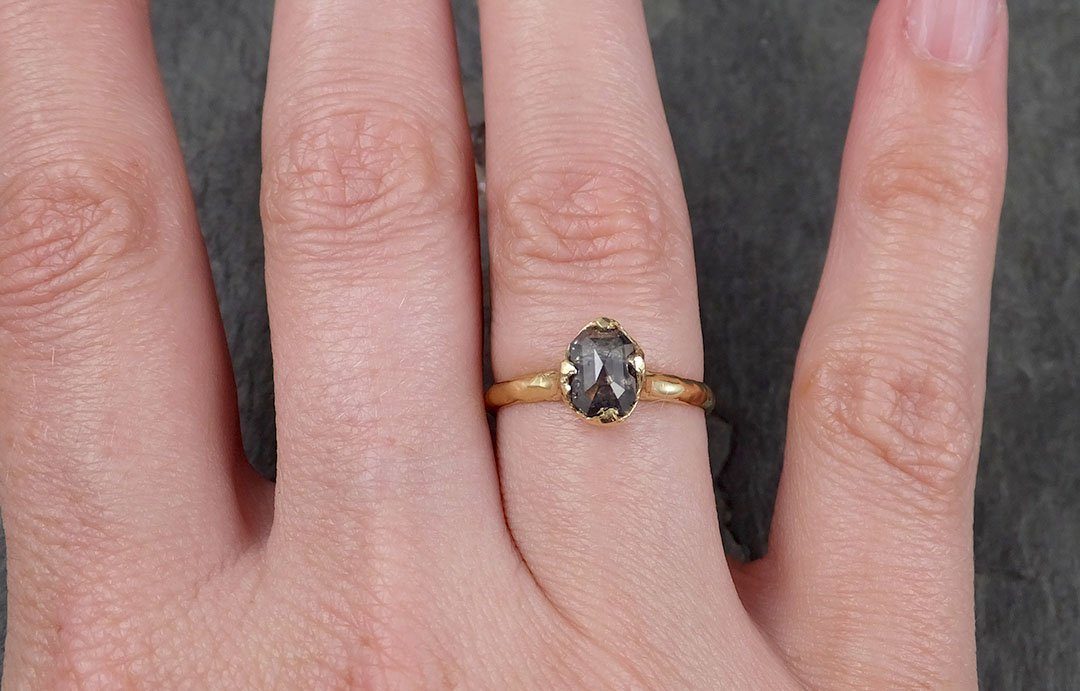 Fancy cut salt and pepper Diamond Solitaire Engagement 18k yellow Gold Wedding Ring Diamond Ring byAngeline 1404 - by Angeline