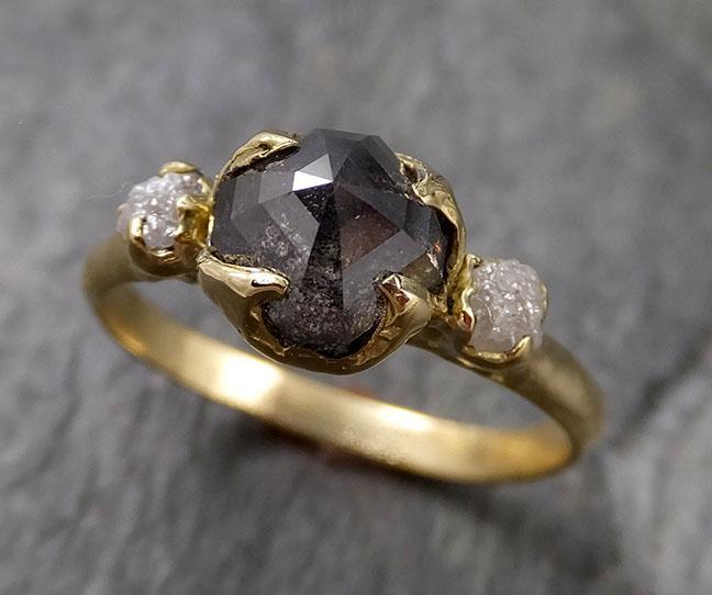 Fancy cut Salt and Pepper Diamond Engagement 18k Yellow Gold Multi stone Wedding Ring Stacking Rough Diamond Ring byAngeline 1405 - by Angeline