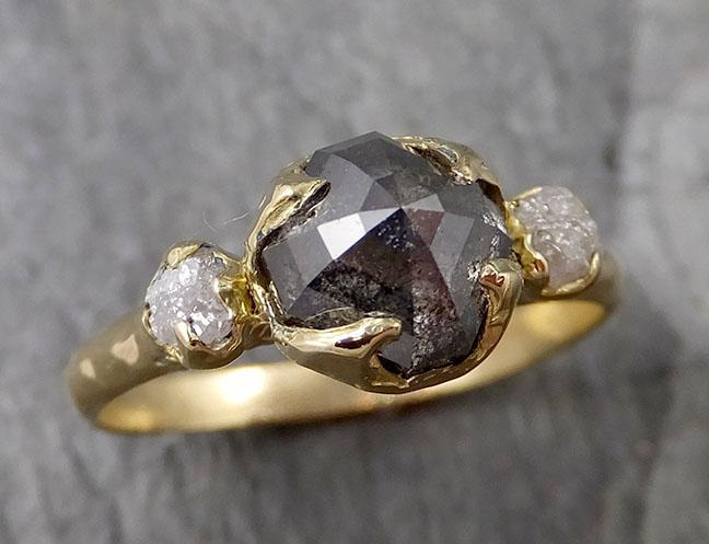 Fancy cut Salt and Pepper Diamond Engagement 18k Yellow Gold Multi stone Wedding Ring Stacking Rough Diamond Ring byAngeline 1405 - by Angeline