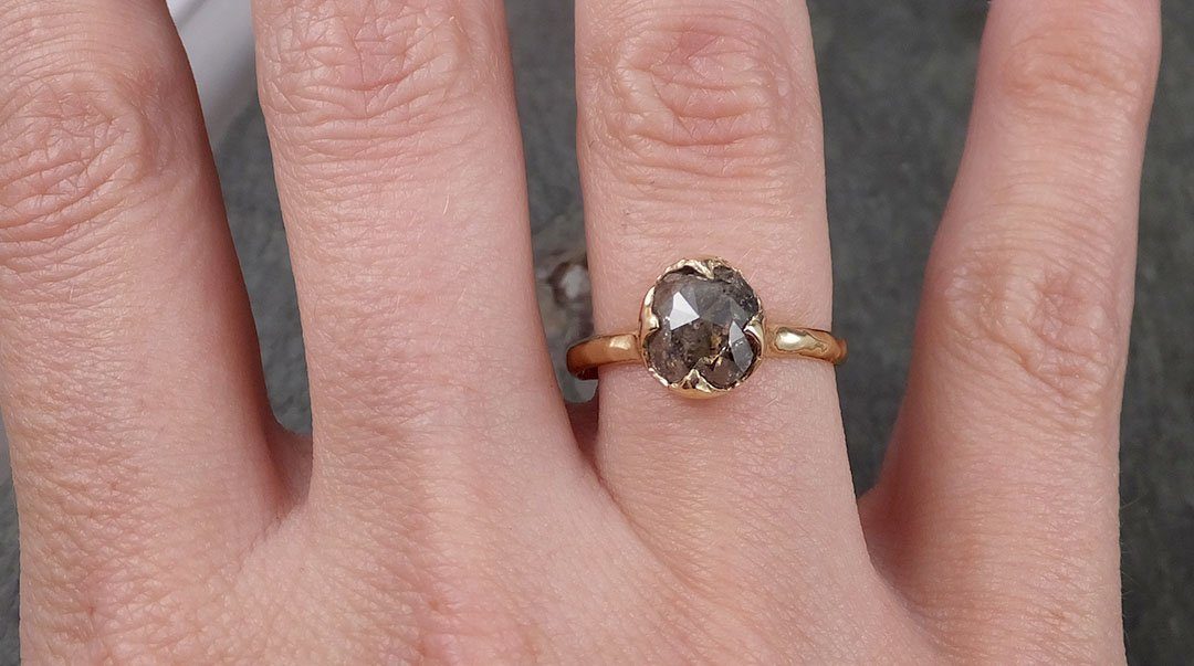 Fancy cut Salt and pepper Diamond Engagement 14k yellow Gold Wedding Ring byAngeline 1406 - by Angeline