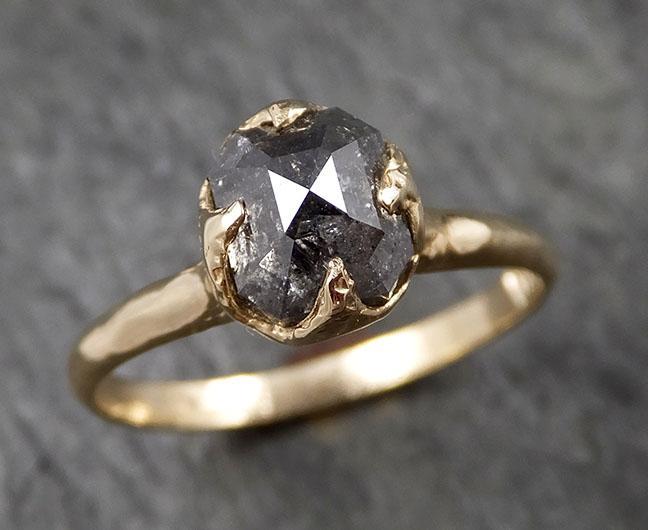 Fancy cut Salt and pepper Diamond Engagement 14k yellow Gold Wedding Ring byAngeline 1407 - by Angeline