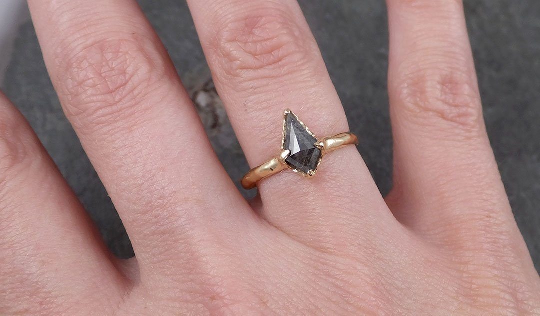 Fancy cut Salt and pepper Diamond Engagement 14k yellow Gold Wedding Ring byAngeline 1411 - by Angeline