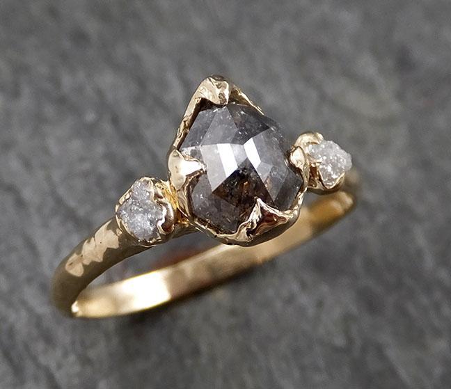 Fancy cut salt and pepper Diamond Engagement 14k Yellow Gold Multi stone Wedding Ring Stacking Rough Diamond Ring byAngeline 1412 - by Angeline