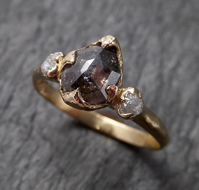 Fancy cut salt and pepper Diamond Engagement 14k Yellow Gold Multi stone Wedding Ring Stacking Rough Diamond Ring byAngeline 1412 - by Angeline