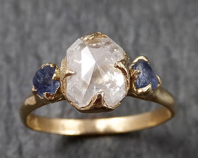 Fancy cut White Diamond Engagement sapphire 14k yellow Gold Multi stone Wedding Ring byAngeline 1414 - by Angeline