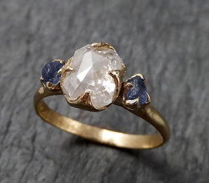 Fancy cut White Diamond Engagement sapphire 14k yellow Gold Multi stone Wedding Ring byAngeline 1414 - by Angeline