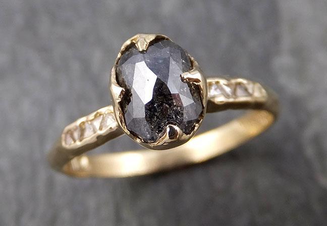 Fancy cut salt and pepper Diamond Engagement 14k yellow Gold Multi stone Wedding Ring Macle Diamond Ring byAngeline 0937 - by Angeline