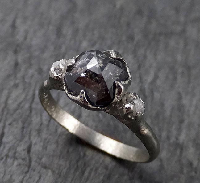 Faceted Fancy cut Salt and Pepper Diamond Engagement 18k White Gold Multi stone Wedding Ring Rough Diamond Ring byAngeline 1415 - by Angeline