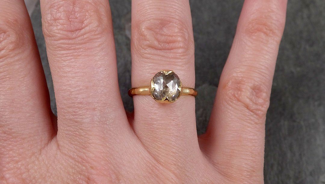 Fancy cut white Diamond Solitaire Engagement 18k yellow Gold Wedding Ring byAngeline 1417 - by Angeline