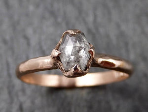 Faceted Fancy cut salt and pepper Diamond Solitaire Engagement 14k Rose Gold Wedding Ring byAngeline 1418 - by Angeline