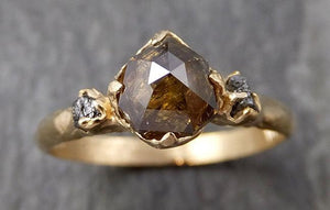Cognac and gold flecked Fancy cut Diamond Engagement yellow Gold Multi stone Wedding Diamond Ring 0938 - by Angeline