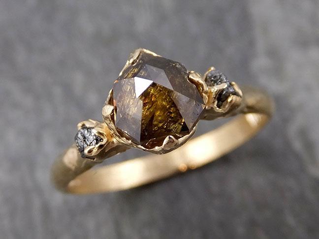 Cognac and gold flecked Fancy cut Diamond Engagement yellow Gold Multi stone Wedding Diamond Ring 0938 - by Angeline