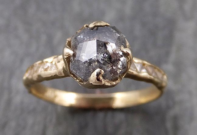 Fancy cut salt and pepper Diamond Engagement 14k yellow Gold Multi stone Wedding Ring Macle Diamond Ring byAngeline 0939 - by Angeline