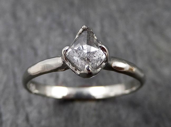 Faceted Fancy cut white Diamond Solitaire Engagement 18k White Gold Wedding Ring byAngeline 1419 - by Angeline