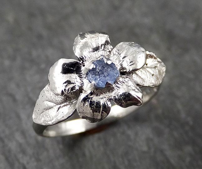 Real Flower Raw Sapphire 14k White gold wedding engagement ring Enchanted Garden Floral Ring byAngeline 1425 - by Angeline